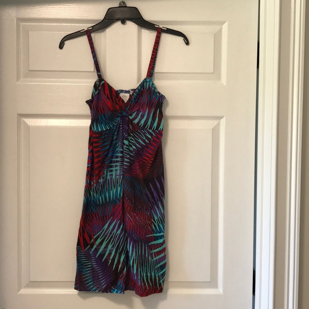 Rip Curl Multicolor Tropical Print Mini Dress - Red, Teal, Purple